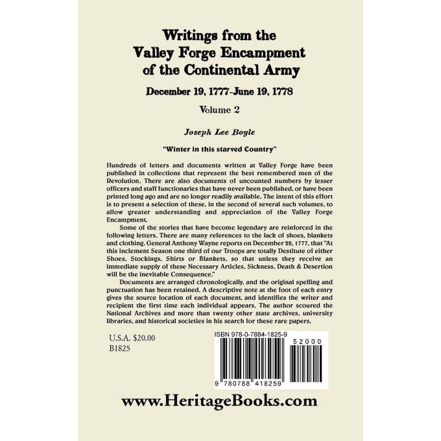 Writings from the Valley Forge Encampment of the Continental Army, Volume 2, December 19, 1777-June 19, 1778 back cover