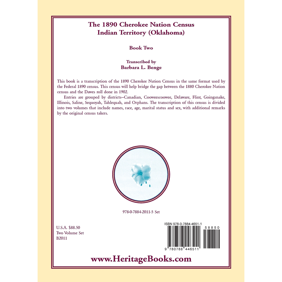 1890 Cherokee Nation Census, Indian Territory (Oklahoma) volume 2 back cover