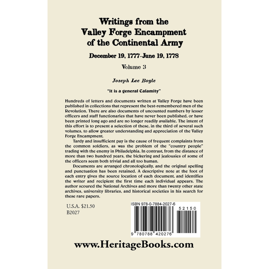 Writings from the Valley Forge Encampment of the Continental Army, Volume 3, December 19, 1777-June 19, 1778 back cover
