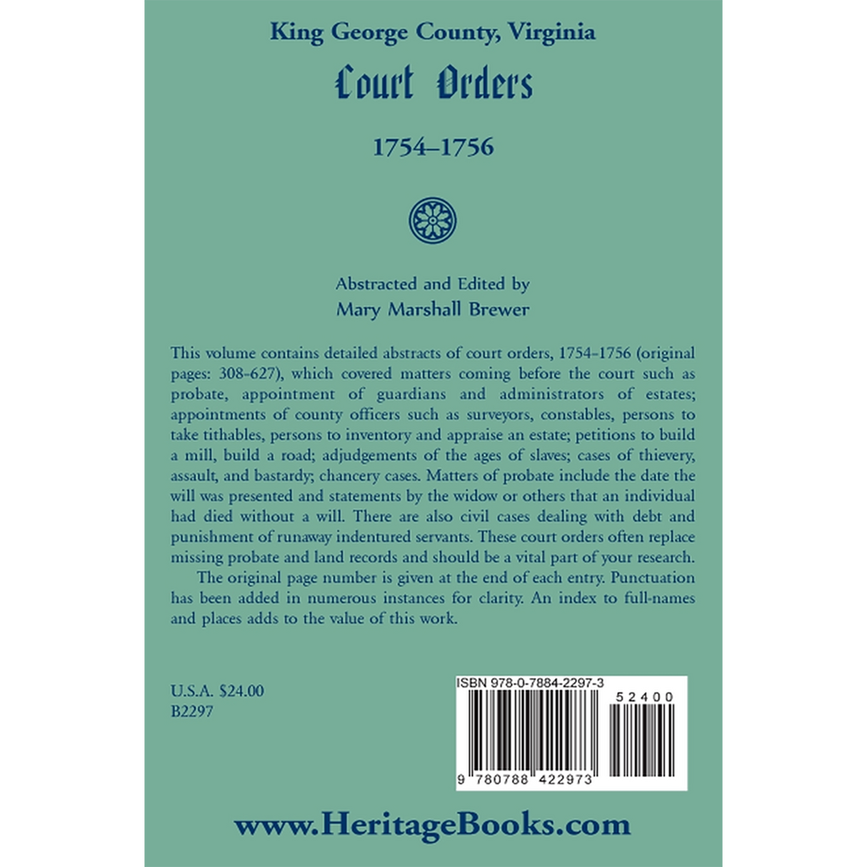 King George County, Virginia Court Orders, 1754-1756 back cover