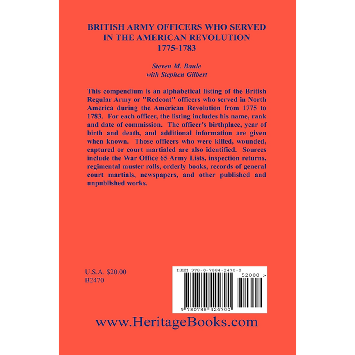 British Army Officers: Who Served in the American Revolution, 1775-1783 back cover