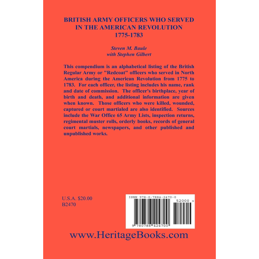 British Army Officers: Who Served in the American Revolution, 1775-1783 back cover
