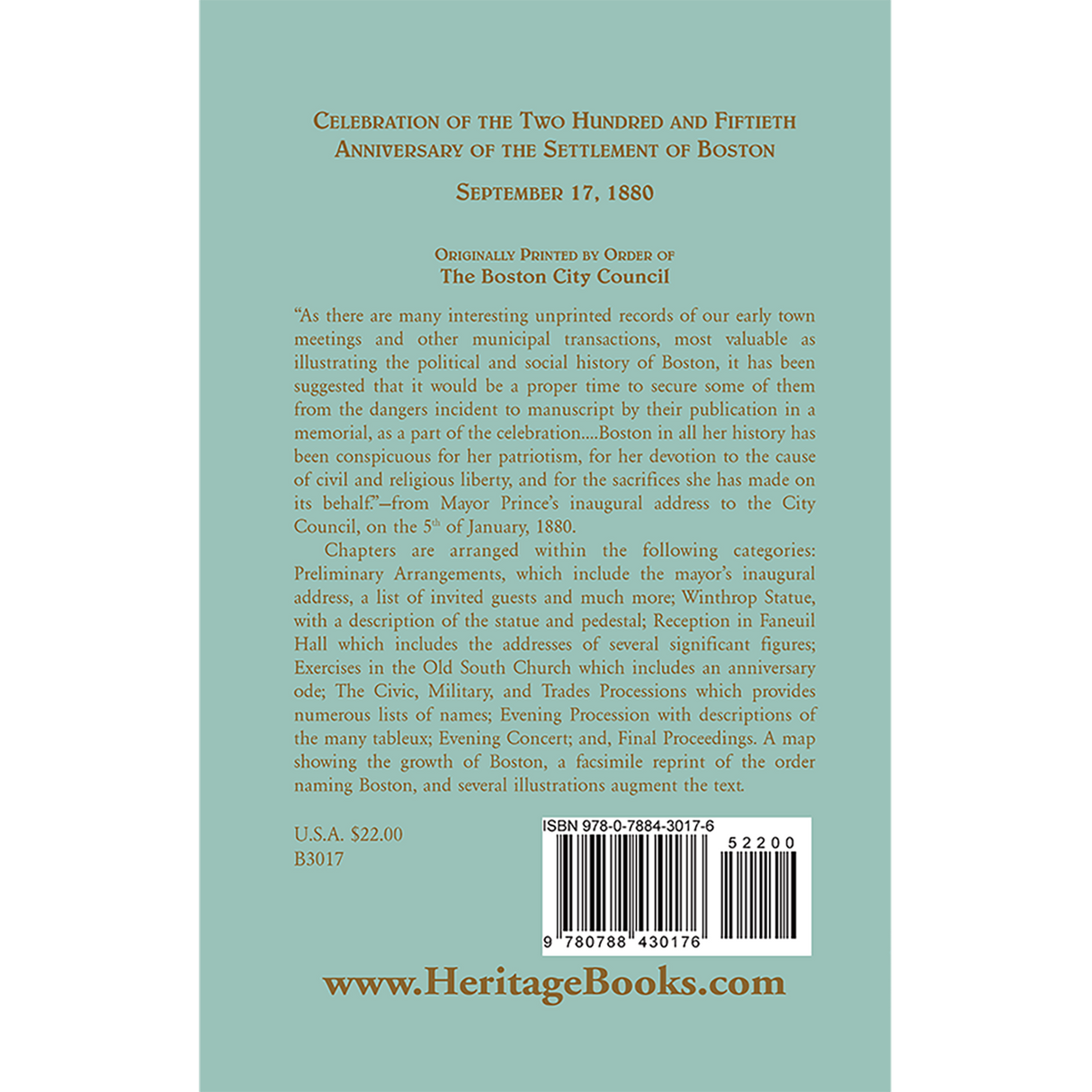 Celebration of the Two Hundred and Fiftieth Anniversary of the Settlement of Boston back cover