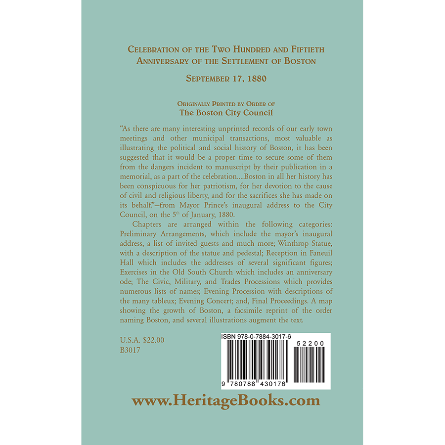 Celebration of the Two Hundred and Fiftieth Anniversary of the Settlement of Boston back cover