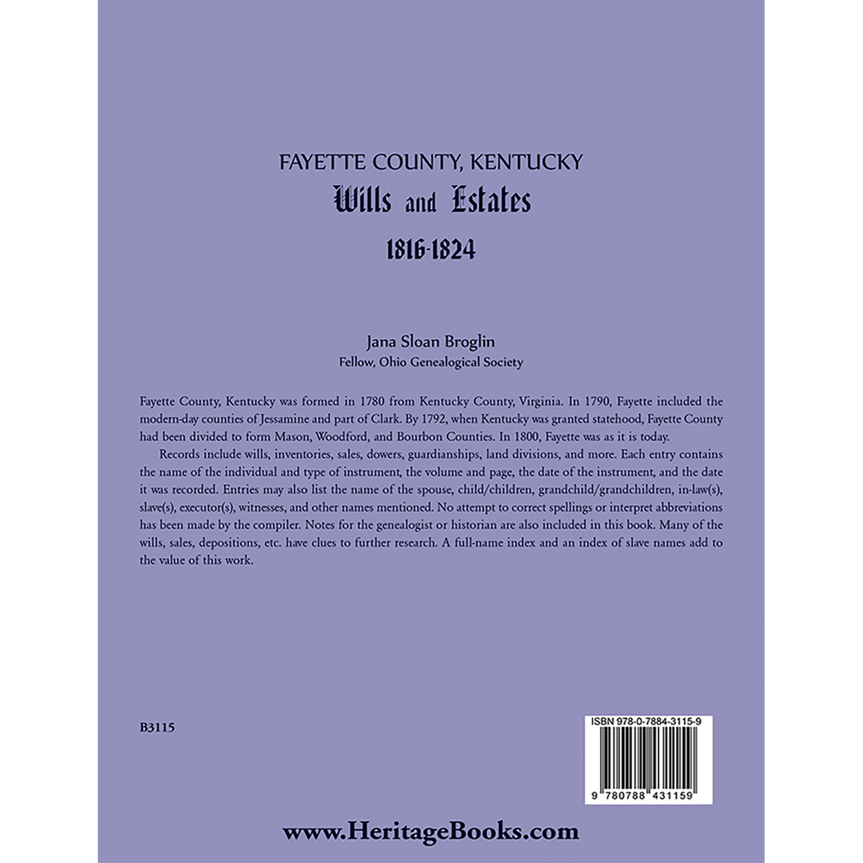 Fayette County, Kentucky Wills and Estates, 1816-1824 back cover