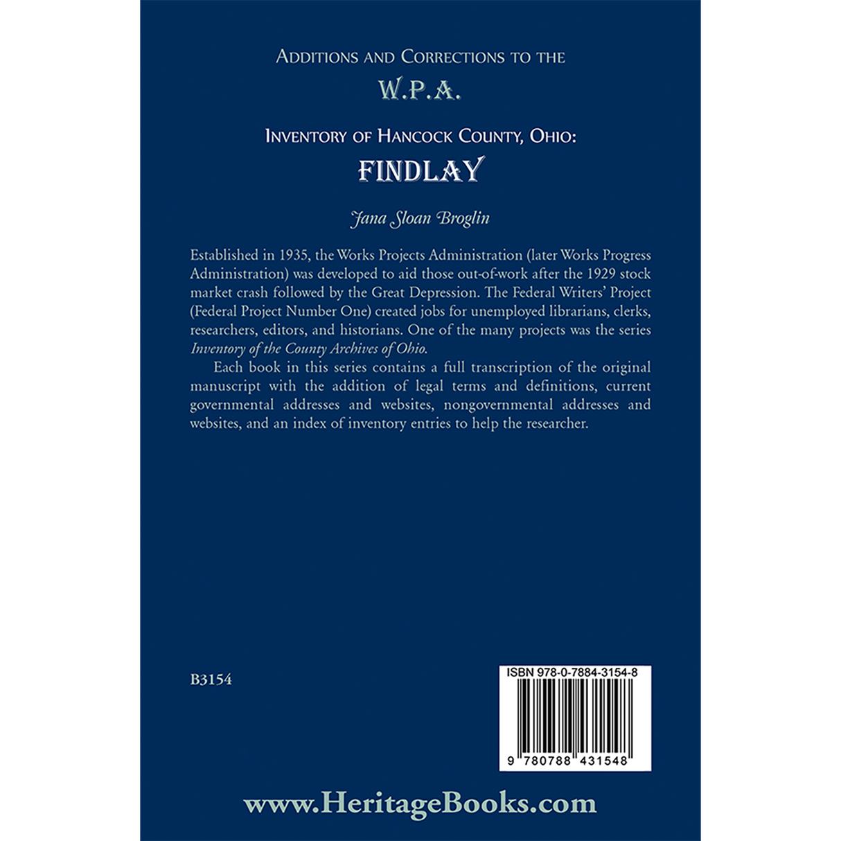 Additions and Corrections to the W.P.A. Inventory of Hancock County, Ohio: Findlay back cover