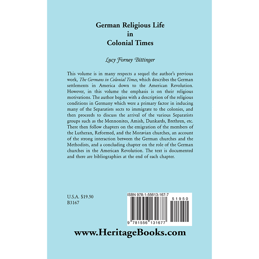 German Religious Life in Colonial Times back cover