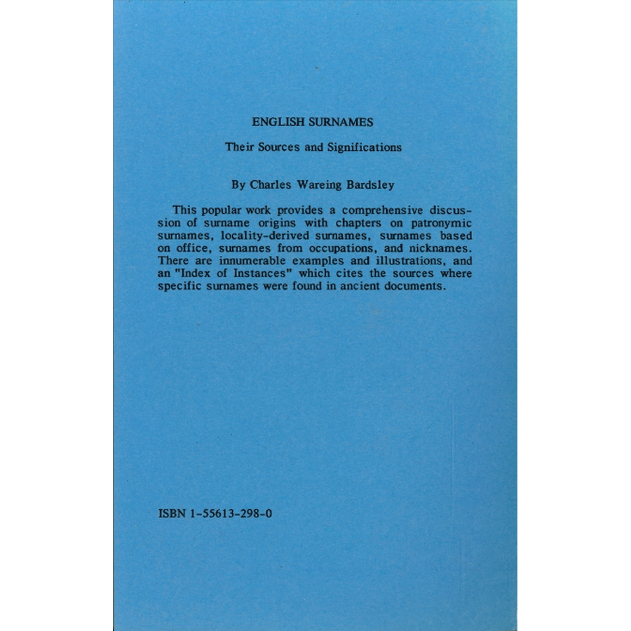 English Surnames: Their Sources and Significations, 6th edition back cover