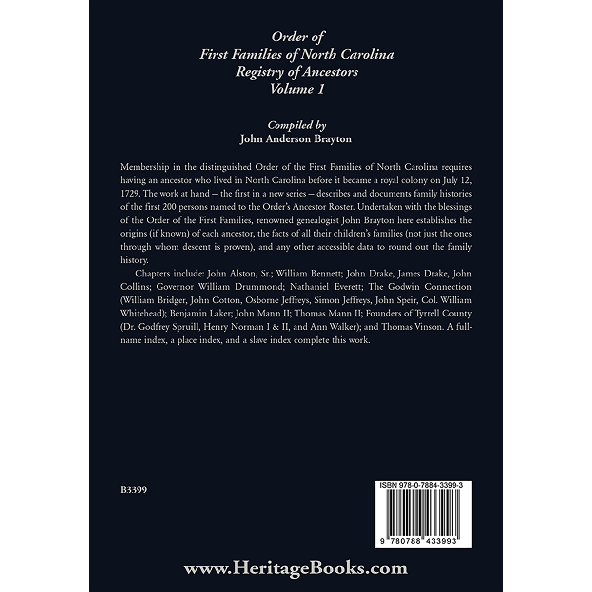 Order of First Families of North Carolina, Ancestor Biographies, Volume 1: "The First Two Hundred"