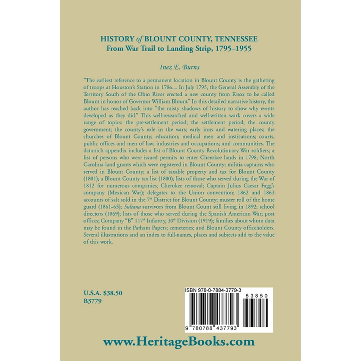 History of Blount County, Tennessee, From War Trail to Landing Strip, 1795-1955 back cover