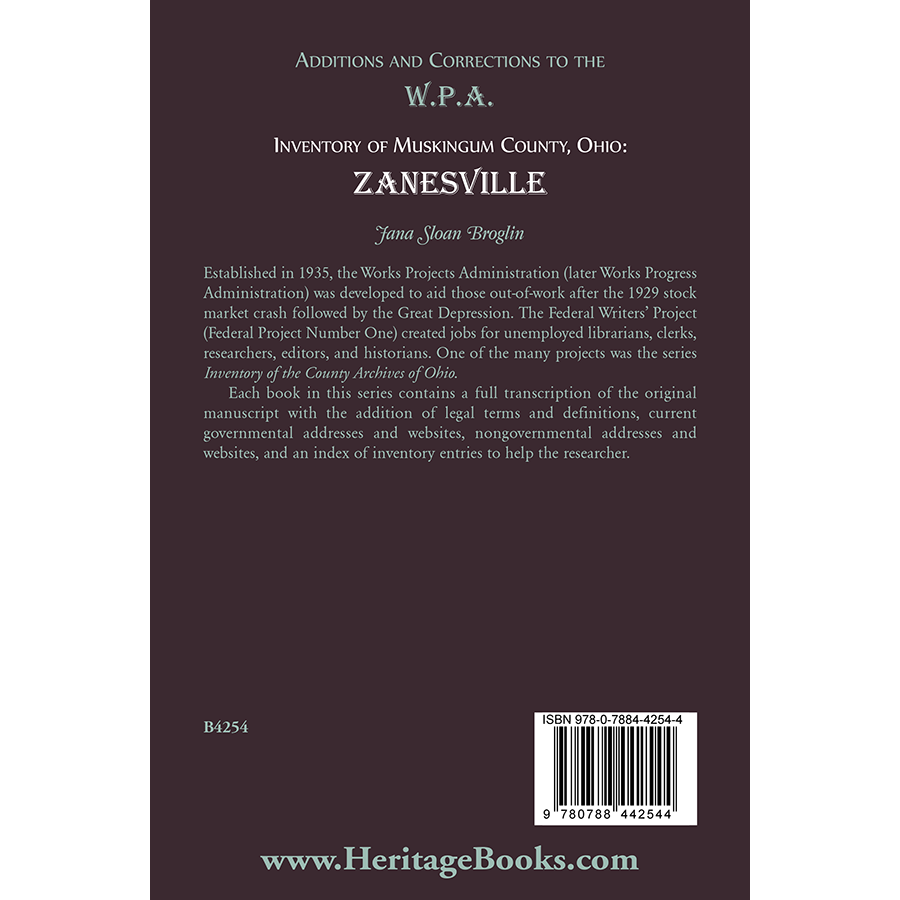Additions and Corrections to the W.P.A. Inventory of Muskingum County, Ohio: Zanesville