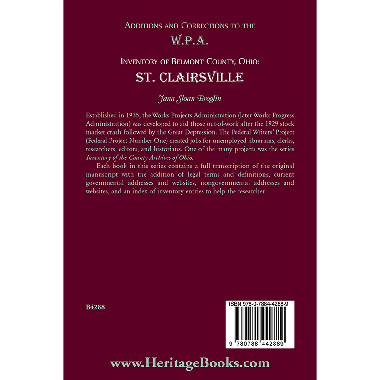 Additions and Corrections to the W.P.A. Inventory of Belmont County, Ohio: St. Clairsville