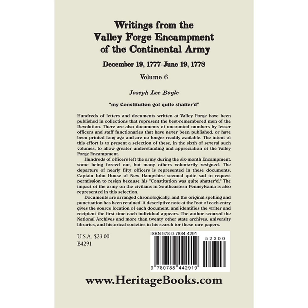 Writings from the Valley Forge Encampment of the Continental Army, Volume 6, December 19, 1777-June 19, 1778 back cover