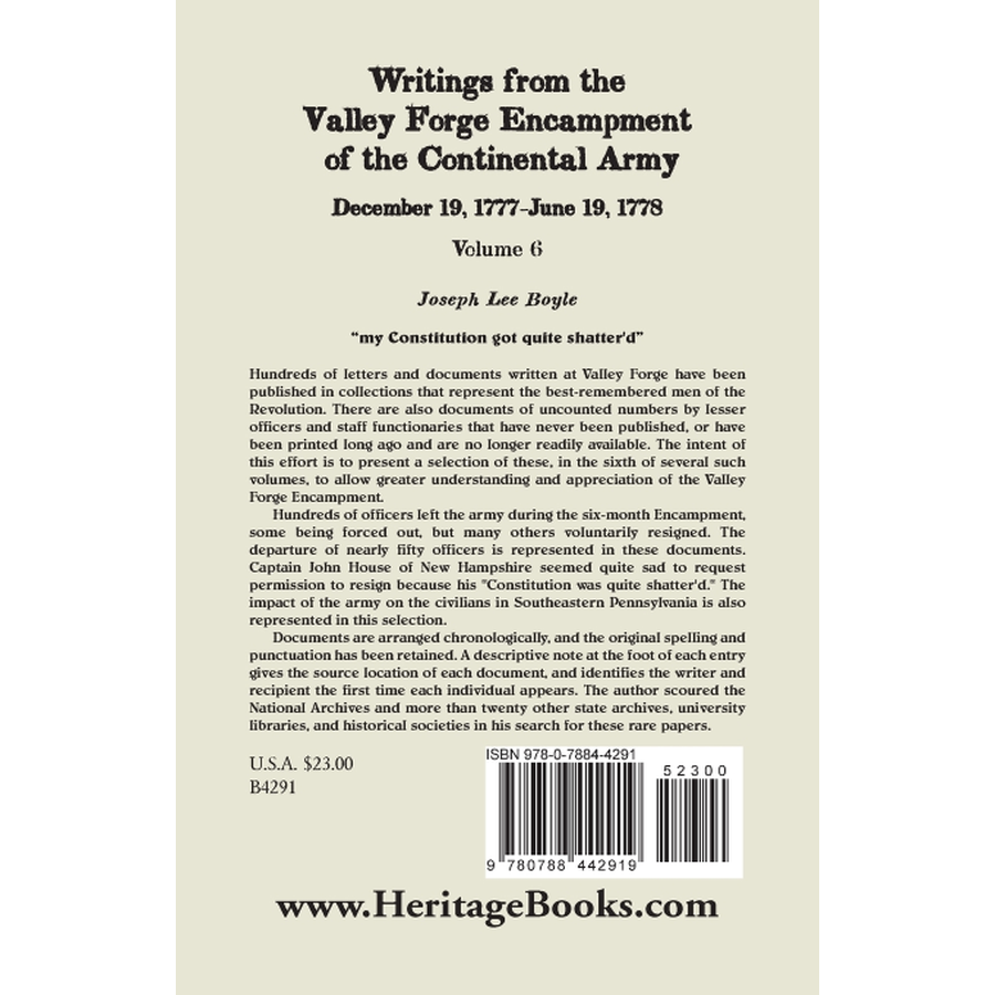Writings from the Valley Forge Encampment of the Continental Army, Volume 6, December 19, 1777-June 19, 1778 back cover