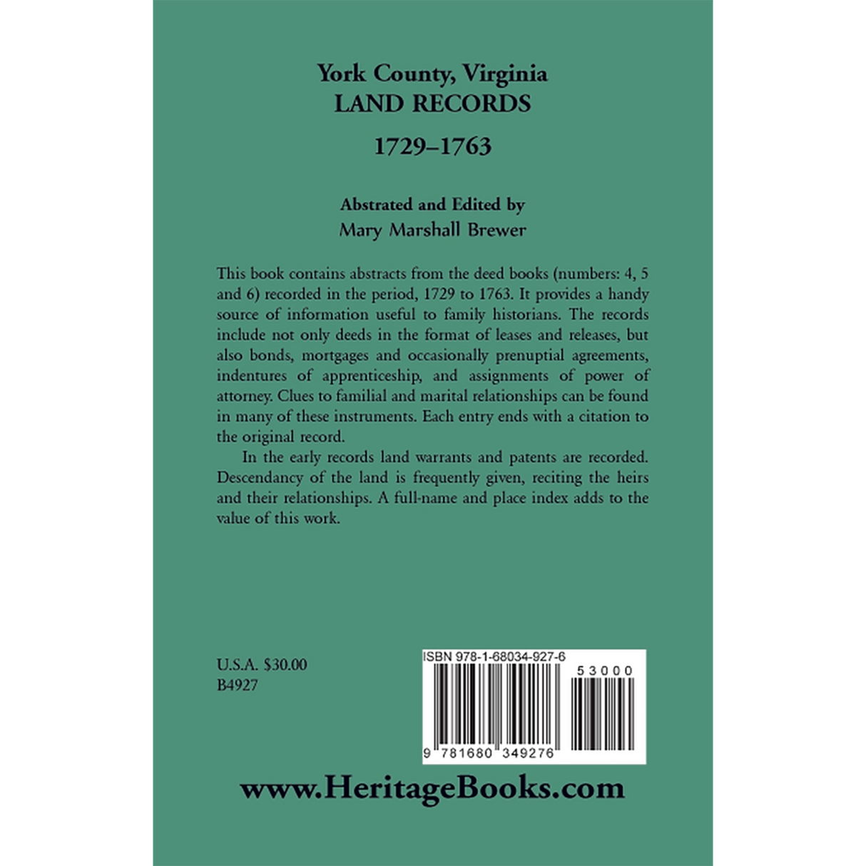 York County, Virginia Land Records, 1729-1763 back cover