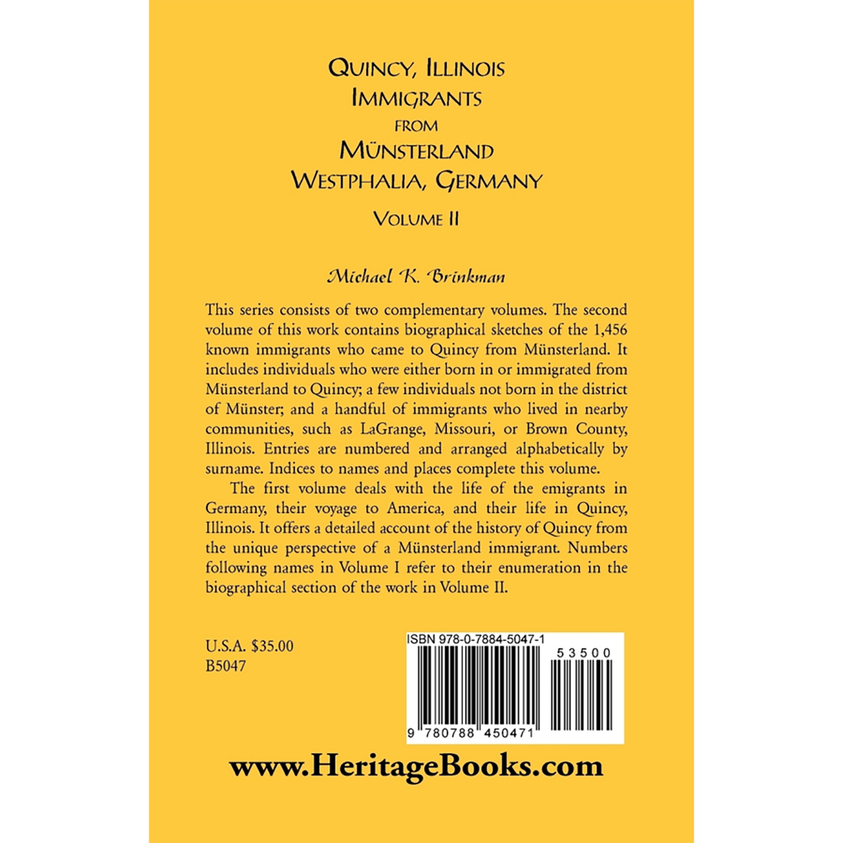 Quincy, Illinois, Immigrants from Munsterland, Westphalia, Germany: Volume II back cover