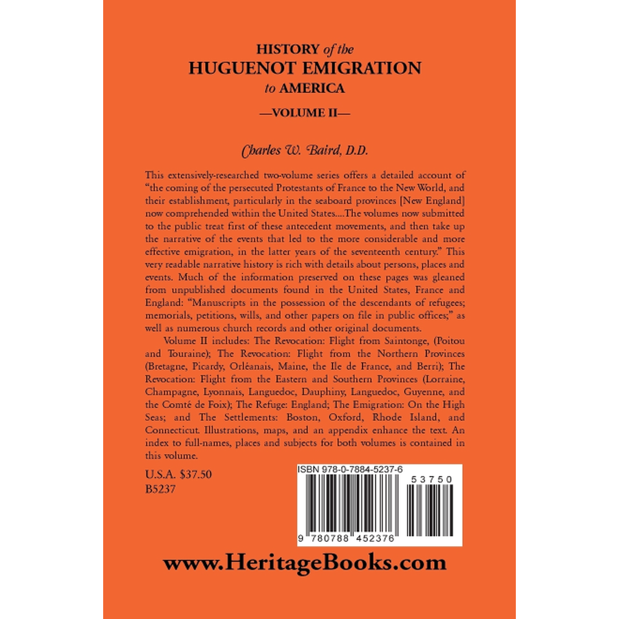 History of the Huguenot Emigration to America: Volume 2 back cover