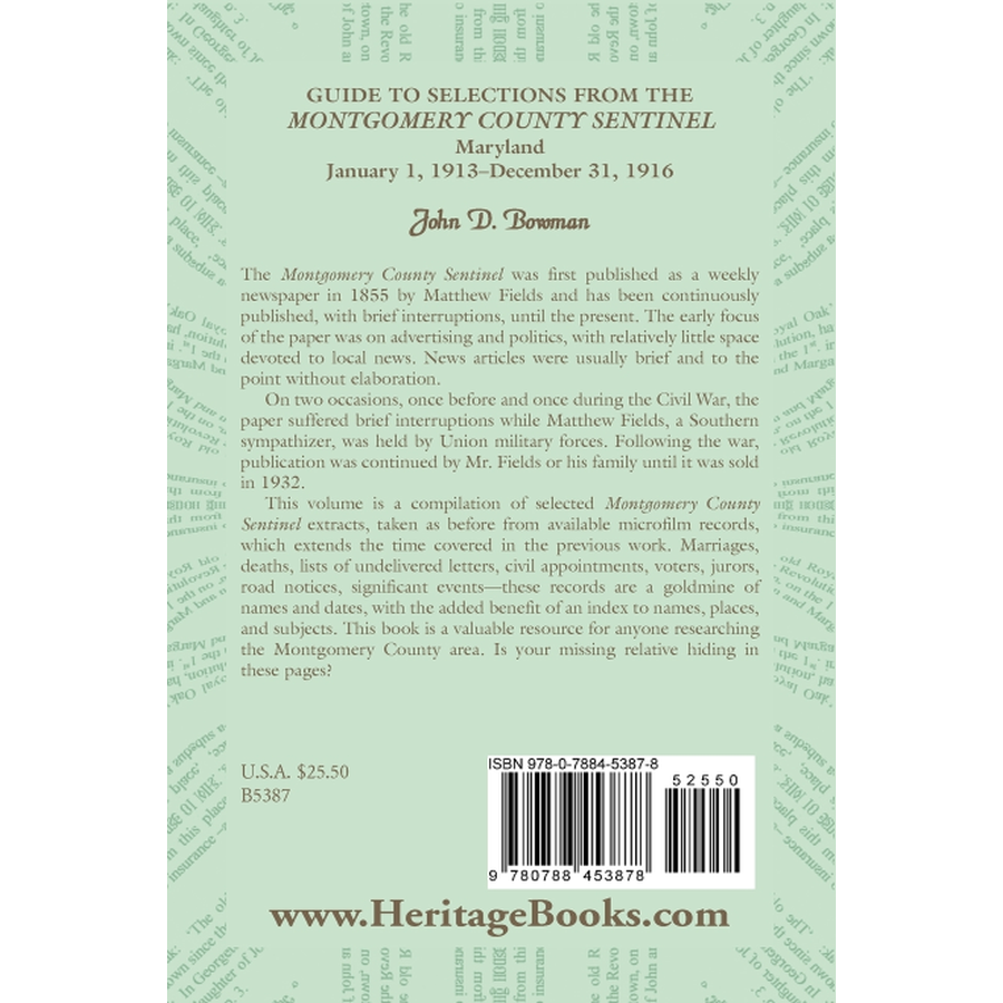 Guide to Selections from the Montgomery County Sentinel, Maryland: January 1, 1913-December 31, 1916 back cover