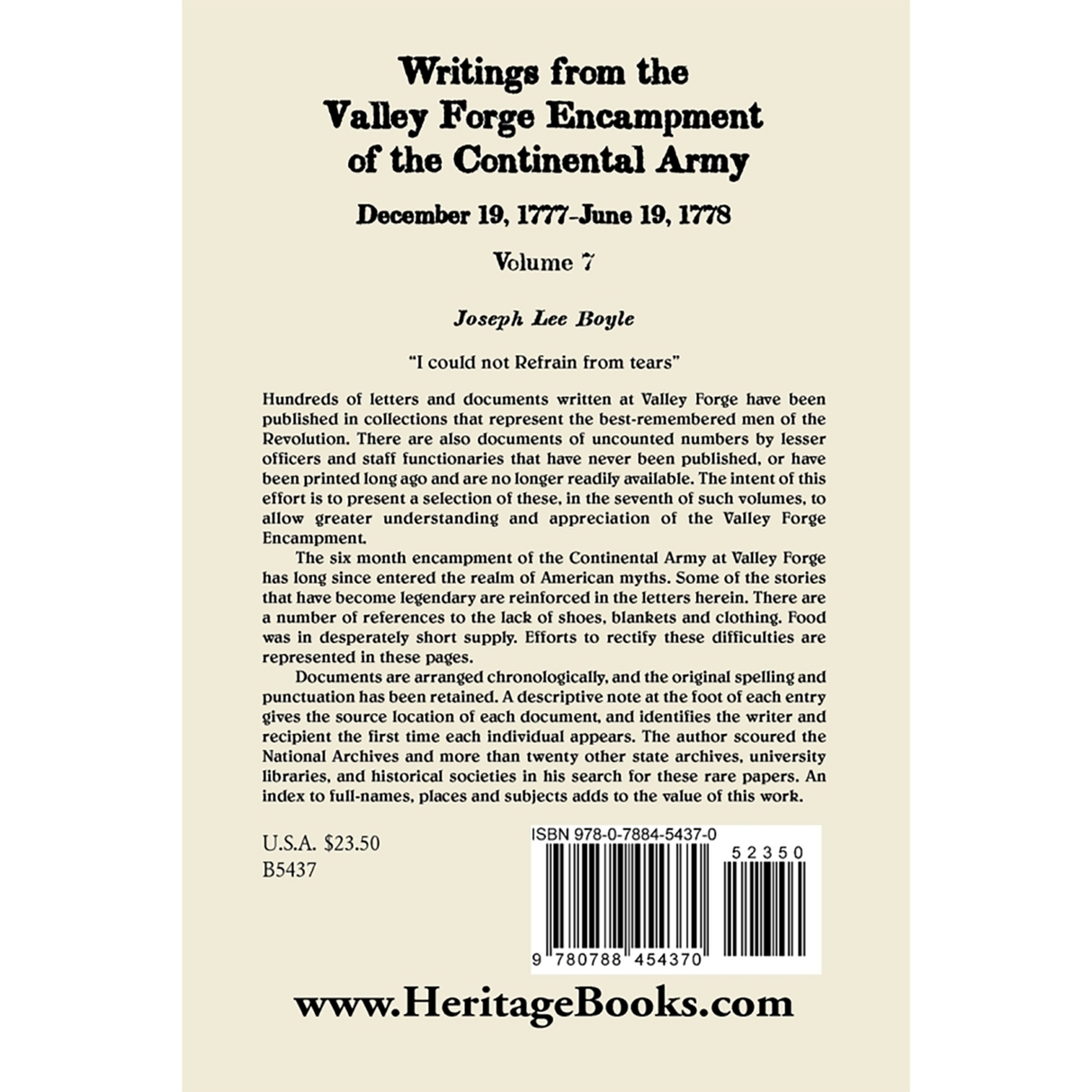 Writings from the Valley Forge Encampment of the Continental Army, Volume 7, December 19, 1777-June 19, 1778 back cover