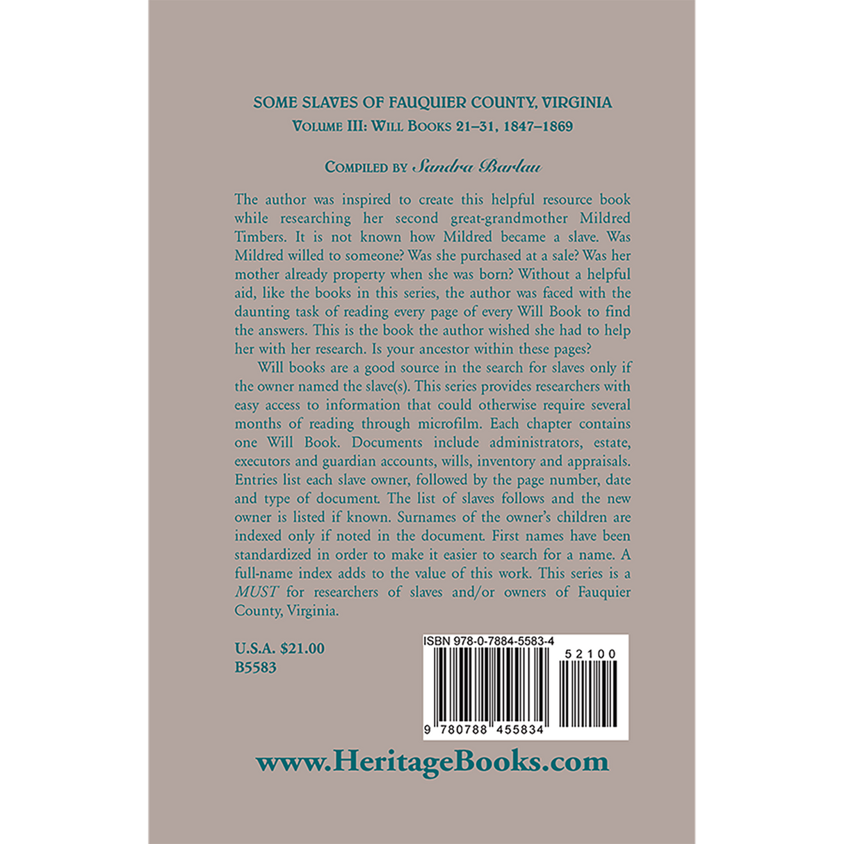 Some Slaves of Fauquier County, Virginia, Volume III back cover