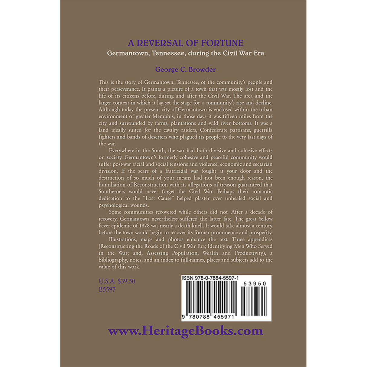 A Reversal of Fortune: Germantown, Tennessee, during the Civil War Era back cover