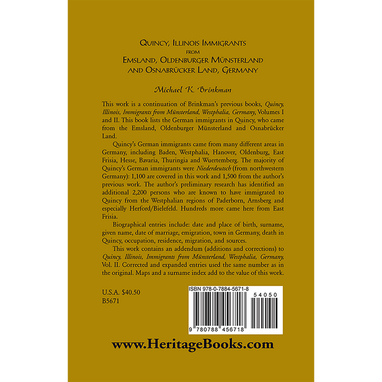 Quincy, Illinois, Immigrants from Emsland, Oldenburger, Munsterland and Osnabrucker Land back cover