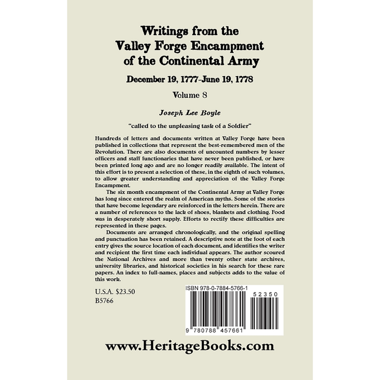 Writings from the Valley Forge Encampment of the Continental Army, Volume 8, December 19, 1777-June 19, 1778 back cover
