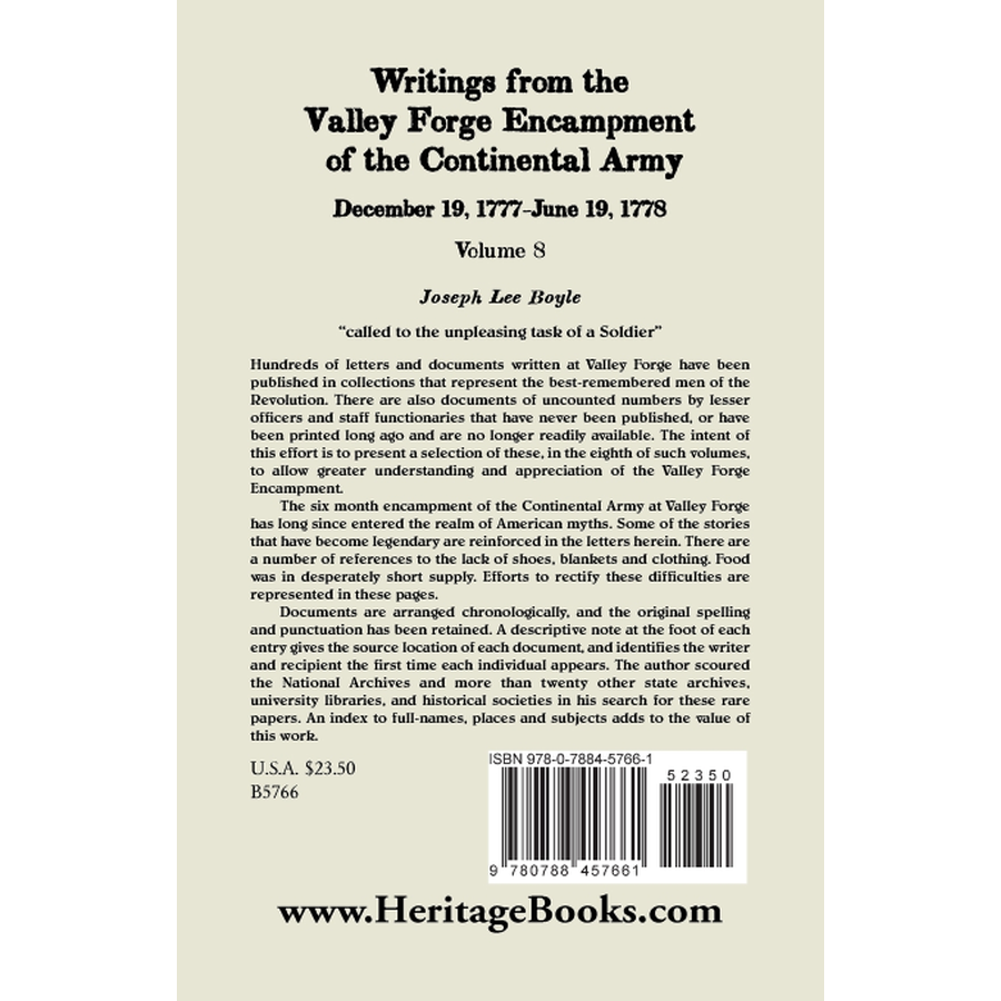 Writings from the Valley Forge Encampment of the Continental Army, Volume 8, December 19, 1777-June 19, 1778 back cover