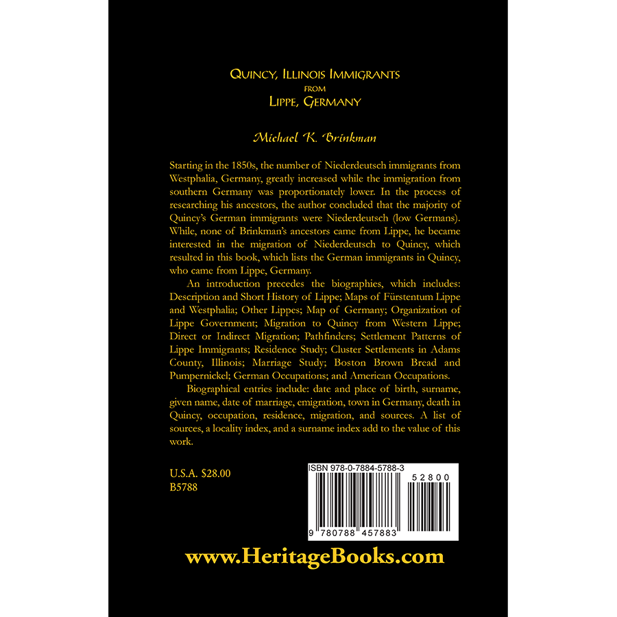 Quincy, Illinois Immigrants From Lippe, Germany back cover