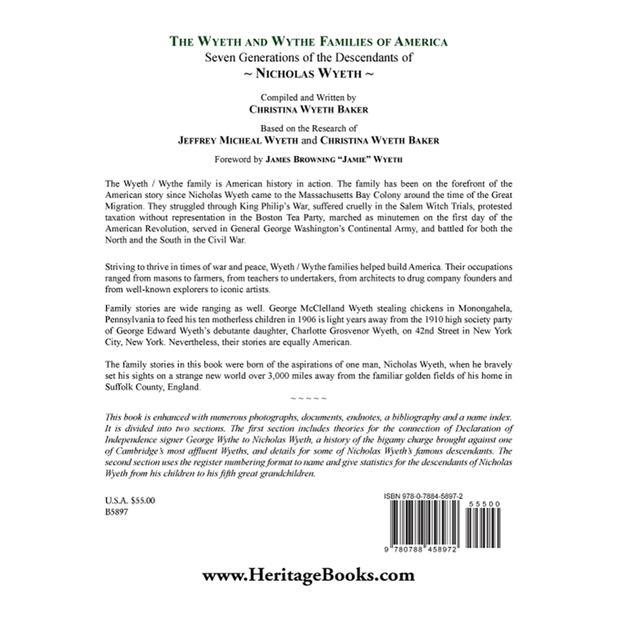 The Wyeth and Wythe Families of America, Seven Generations of the Descendants of Nicholas Wyeth back cover