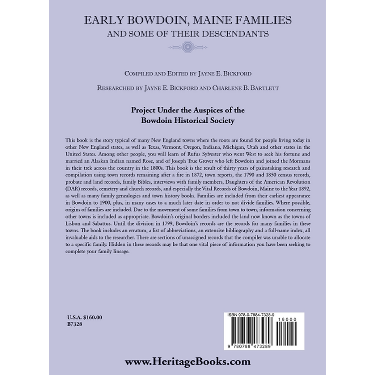 Early Bowdoin, Maine Families and Some of Their Descendants back cover