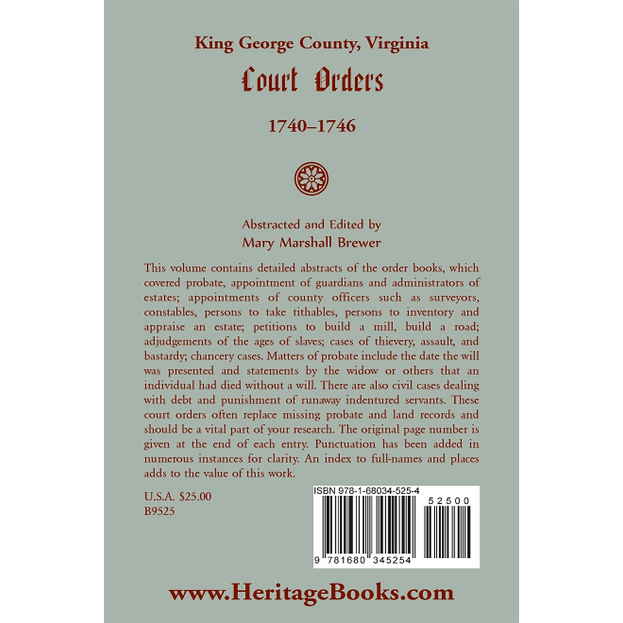 King George County, Virginia Court Orders, 1740-1746 back cover