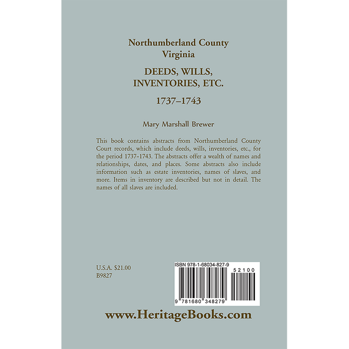 Northumberland County, Virginia Deeds, Wills, Inventories, etc., 1737-1743 back cover