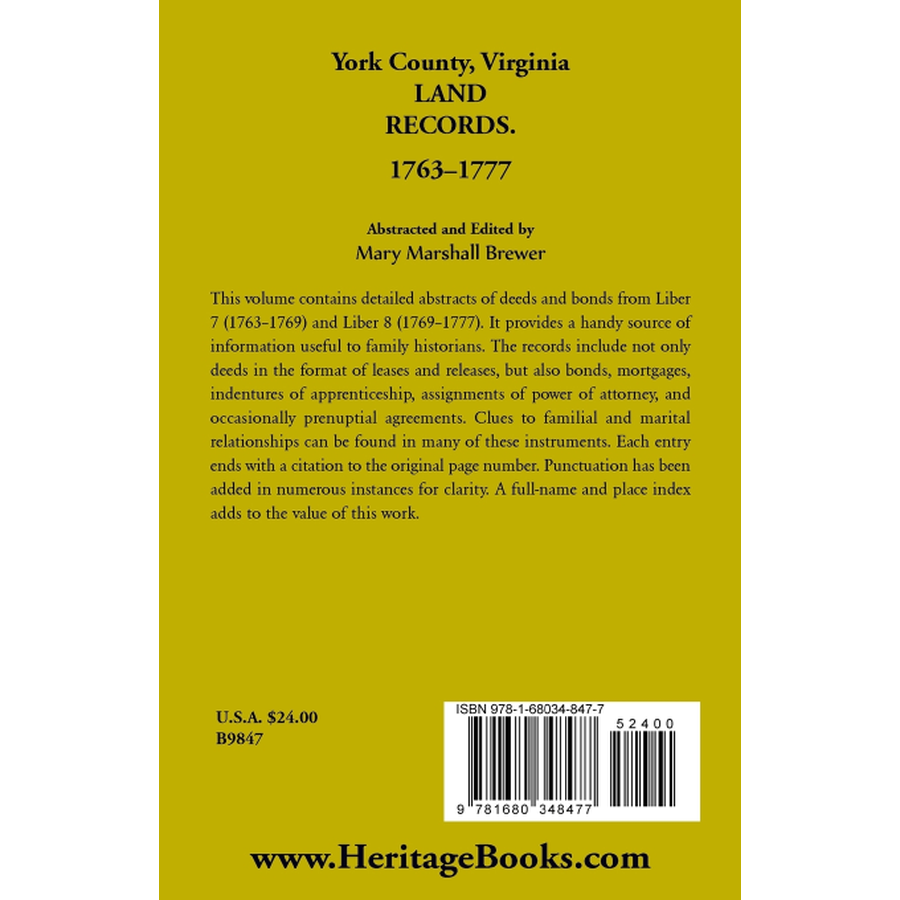 York County, Virginia Land Records, 1763-1777 back cover