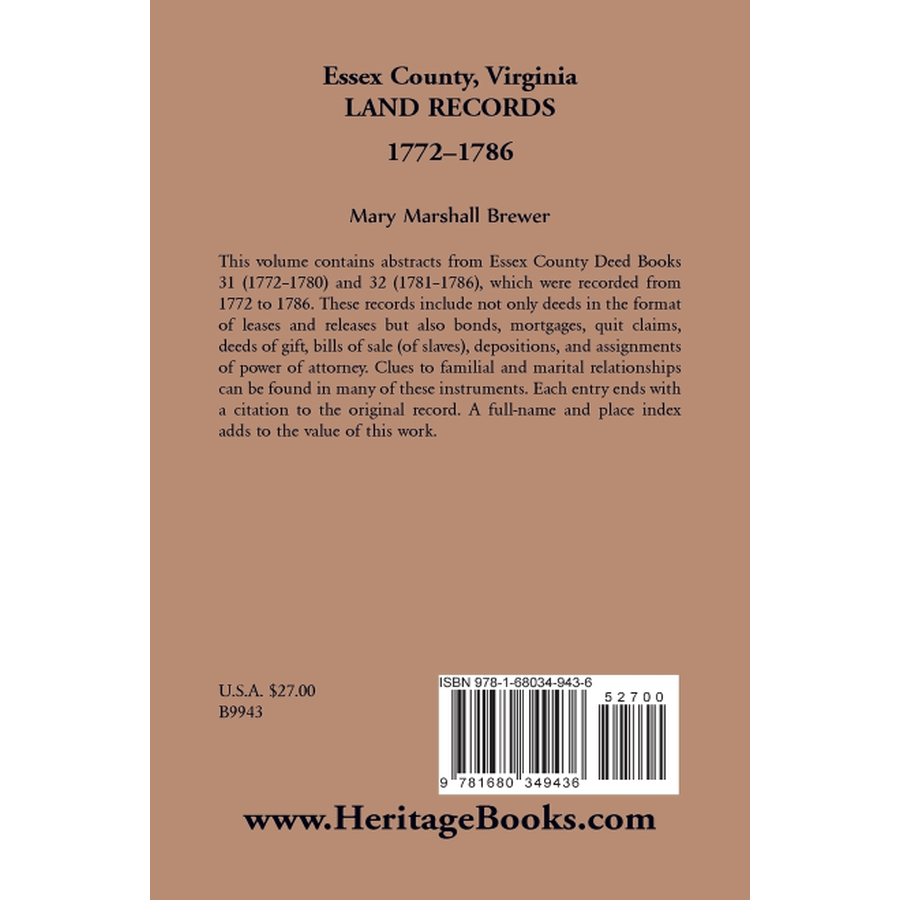 Essex County, Virginia Land Records 1772-1786 back cover