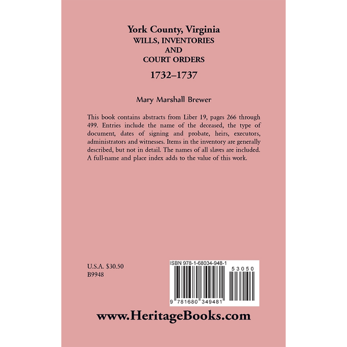 York County, Virginia Wills, Inventories and Court Orders, 1732-1737 back cover