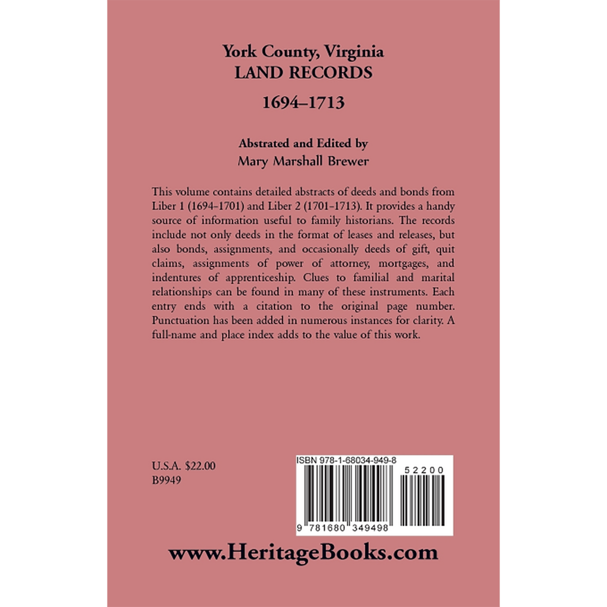 York County, Virginia Land Records, 1694-1713 back cover