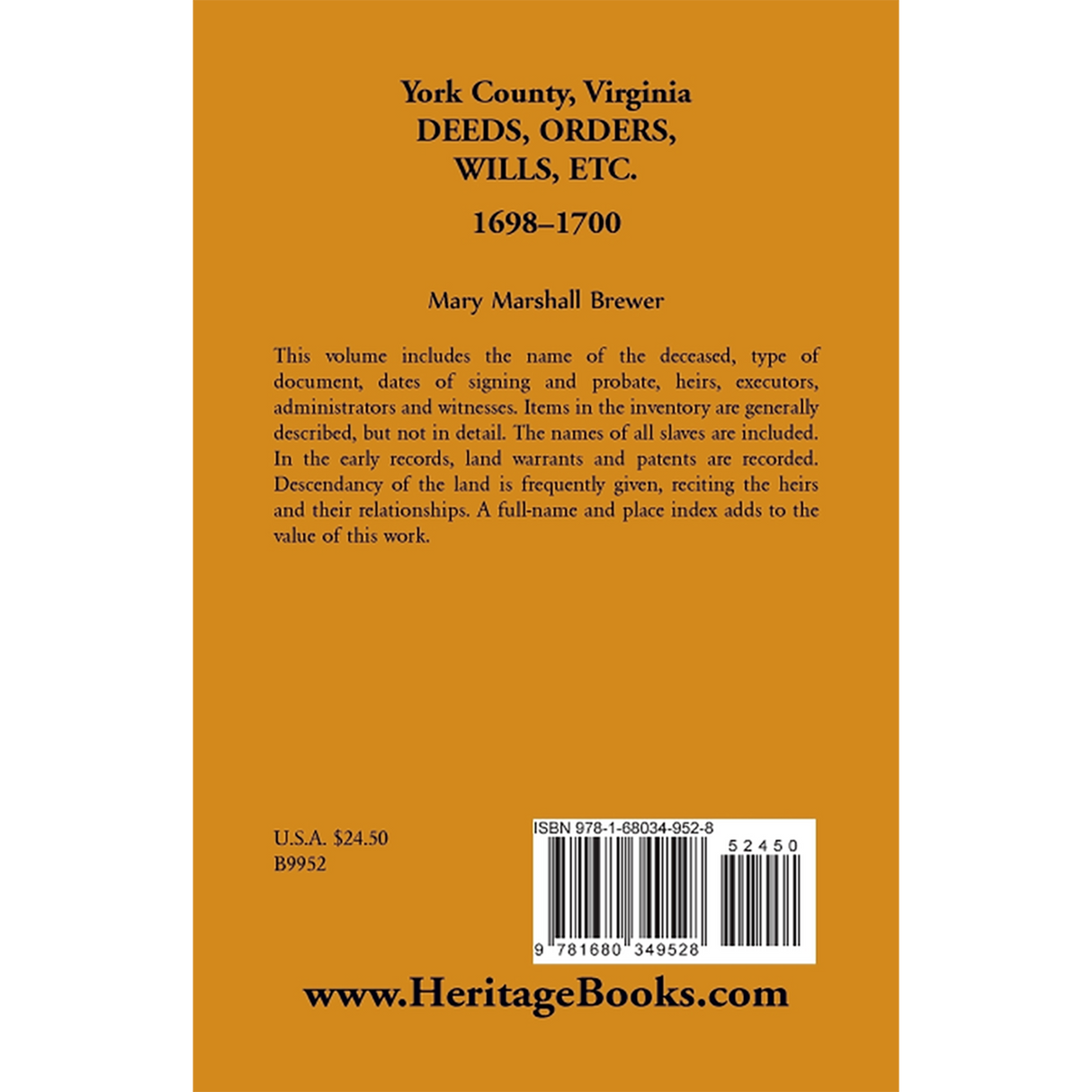 York County, Virginia Deeds, Orders, Wills, etc., 1698-1700 back cover