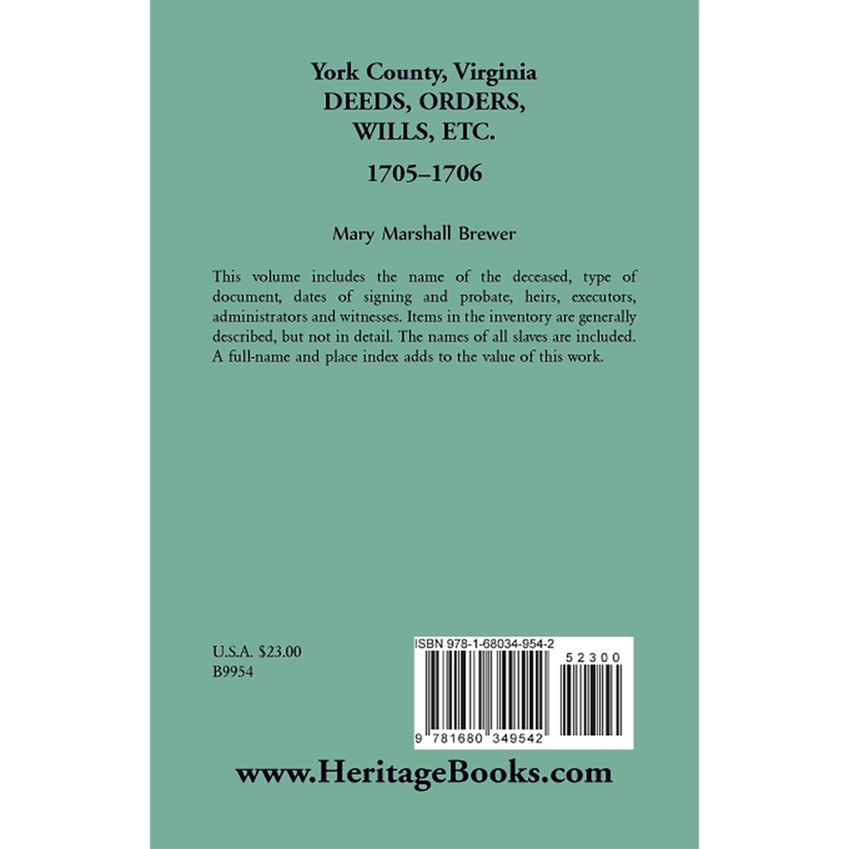 York County, Virginia Deeds, Orders, Wills, etc., 1705-1706 back cover