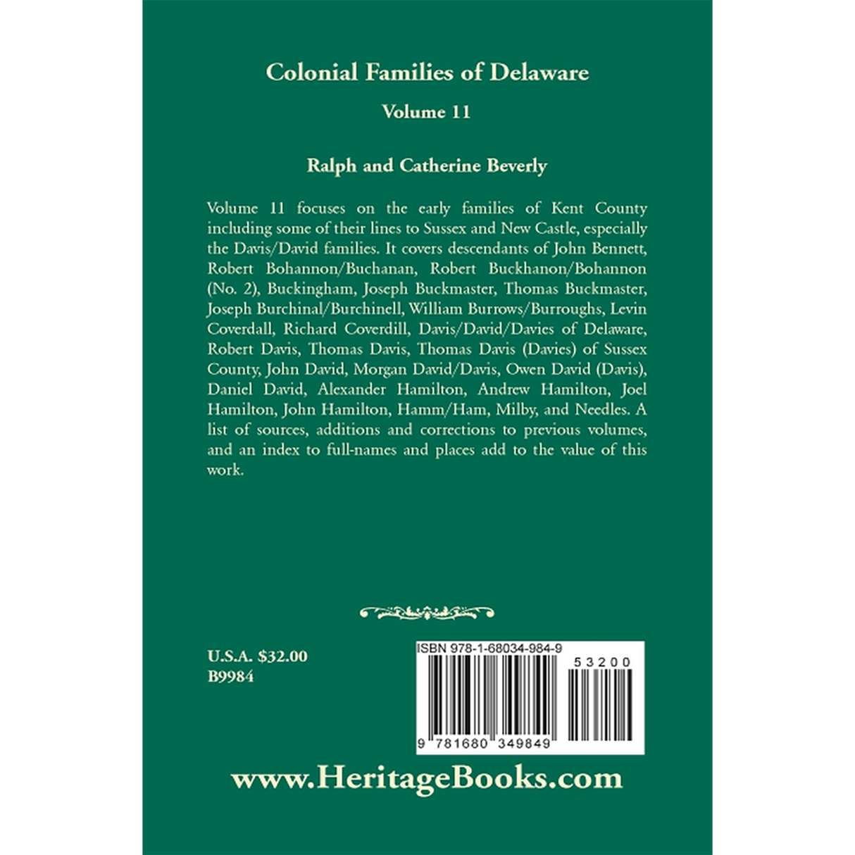 Colonial Families of Delaware, Volume 11 back cover