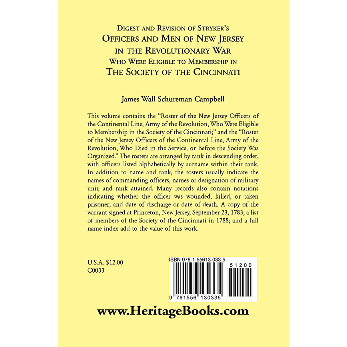 Digest and Revision of Stryker's Officers and Men of New Jersey in the Revolutionary War back cover