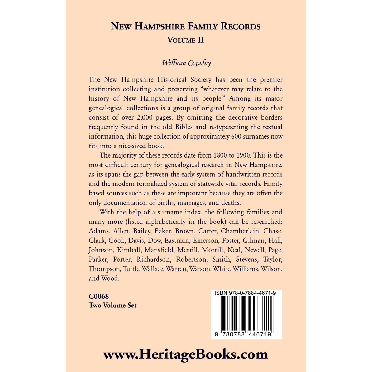 New Hampshire Family Records, Volume 2 back cover