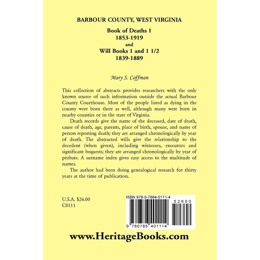 Barbour County, West Virginia, Book of Deaths 1, 1853-1919 and Will Books 1 and 1 1/2, 1839-1889 back cover