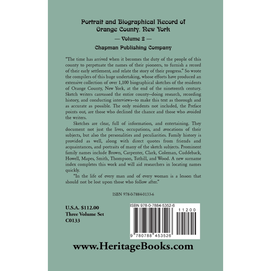 Portrait and Biographical Record of Orange County, New York, Volume II back cover