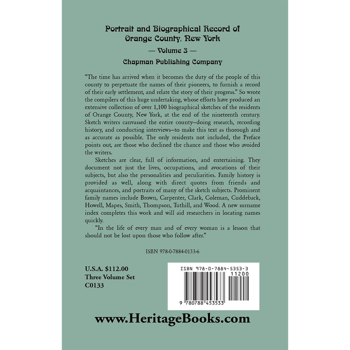 Portrait and Biographical Record of Orange County, New York, Volume III back cover