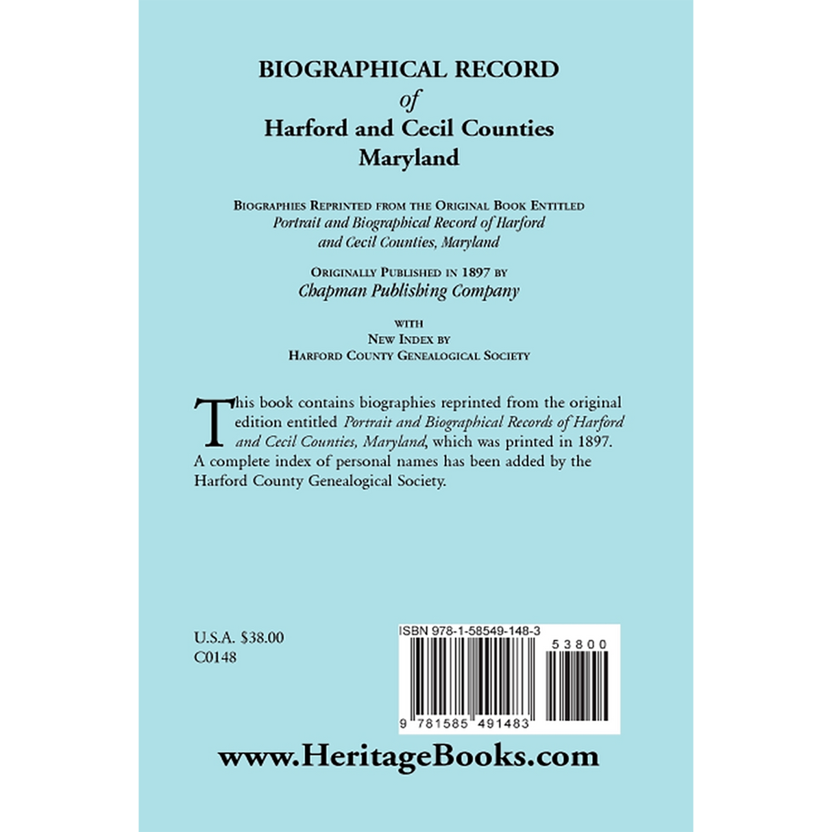 Biographical Record of Harford and Cecil Counties, Maryland back cover