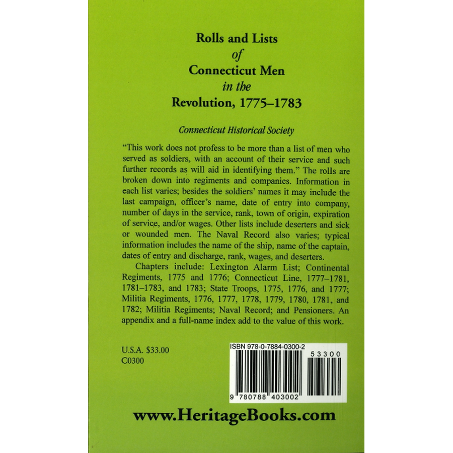 Rolls and Lists of Connecticut Men in the Revolution, 1775-1783 (1901) back cover