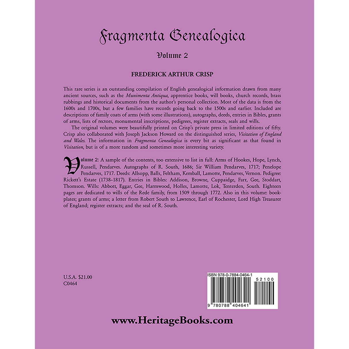 Fragmenta Genealogica, Volume 2 back cover