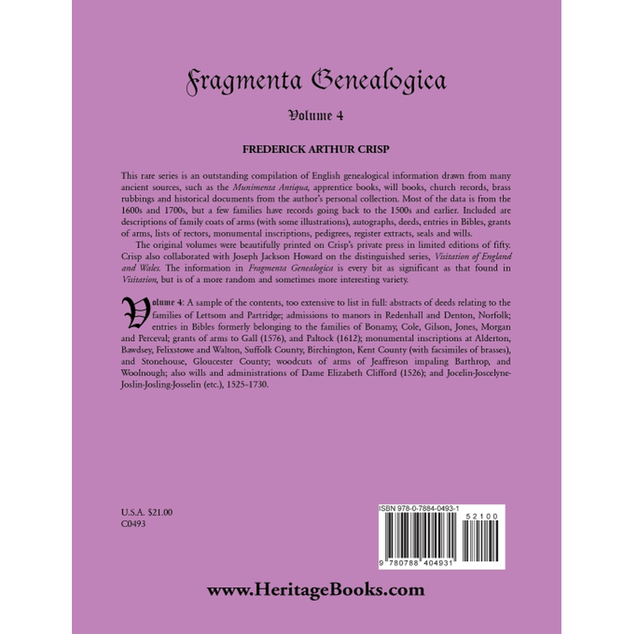 Fragmenta Genealogica: Volume 4 back cover