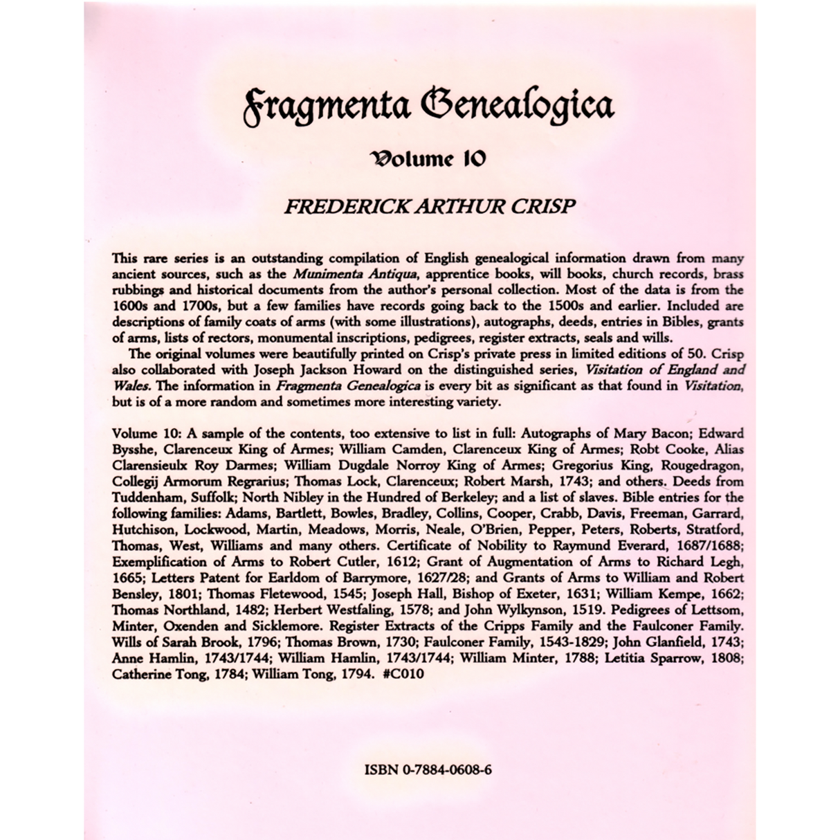 Fragmenta Genealogica, Volume 10 back cover